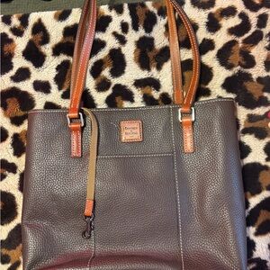 Dooney & Bourke Brown Pebble Leather Tote with Tan Straps